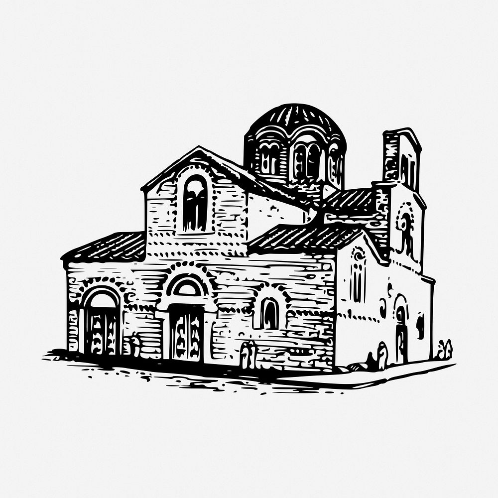 Building drawing, vintage Byzantine architecture illustration. Free public domain CC0 image.