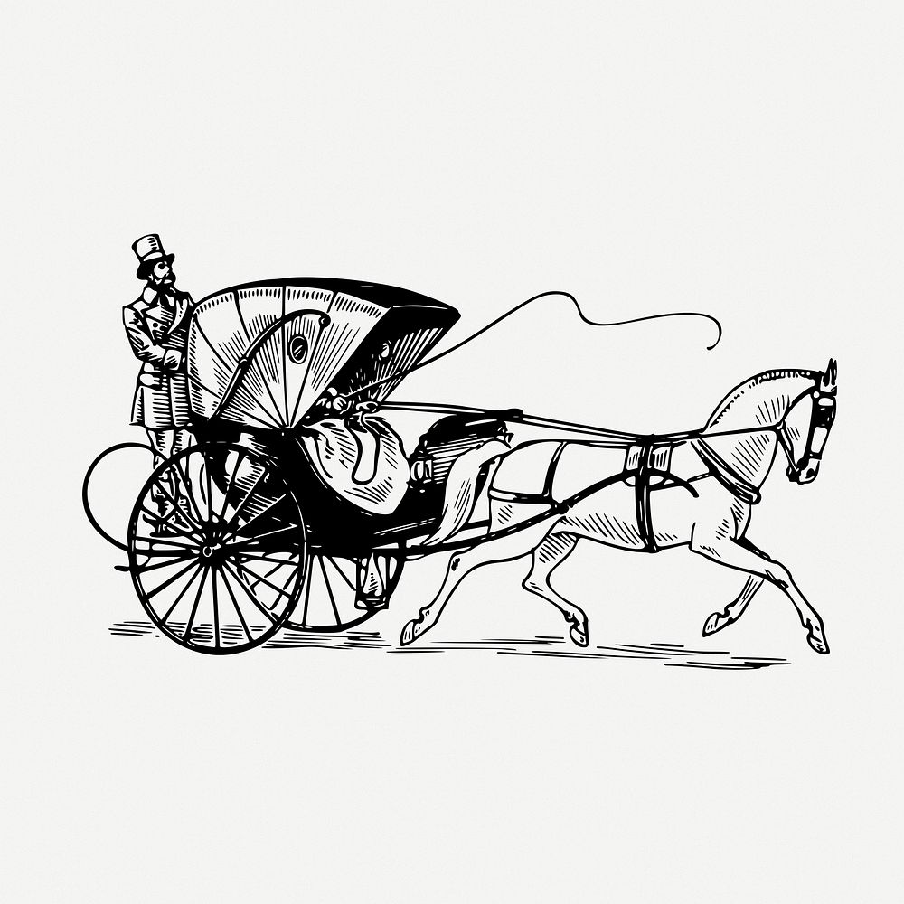 Cabriolet carriage drawing, transportation vintage illustration psd. Free public domain CC0 image.