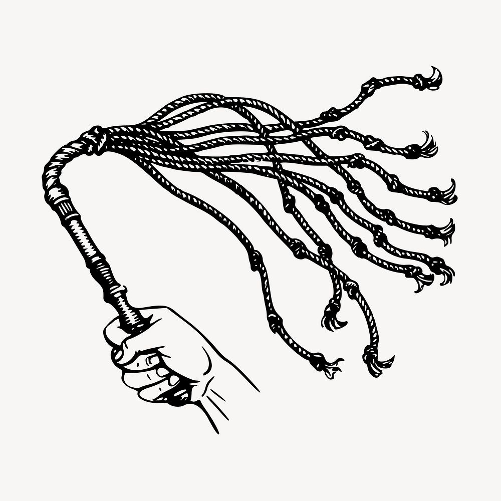 Vintage whip clipart, punishment tool illustration vector. Free public domain CC0 image.