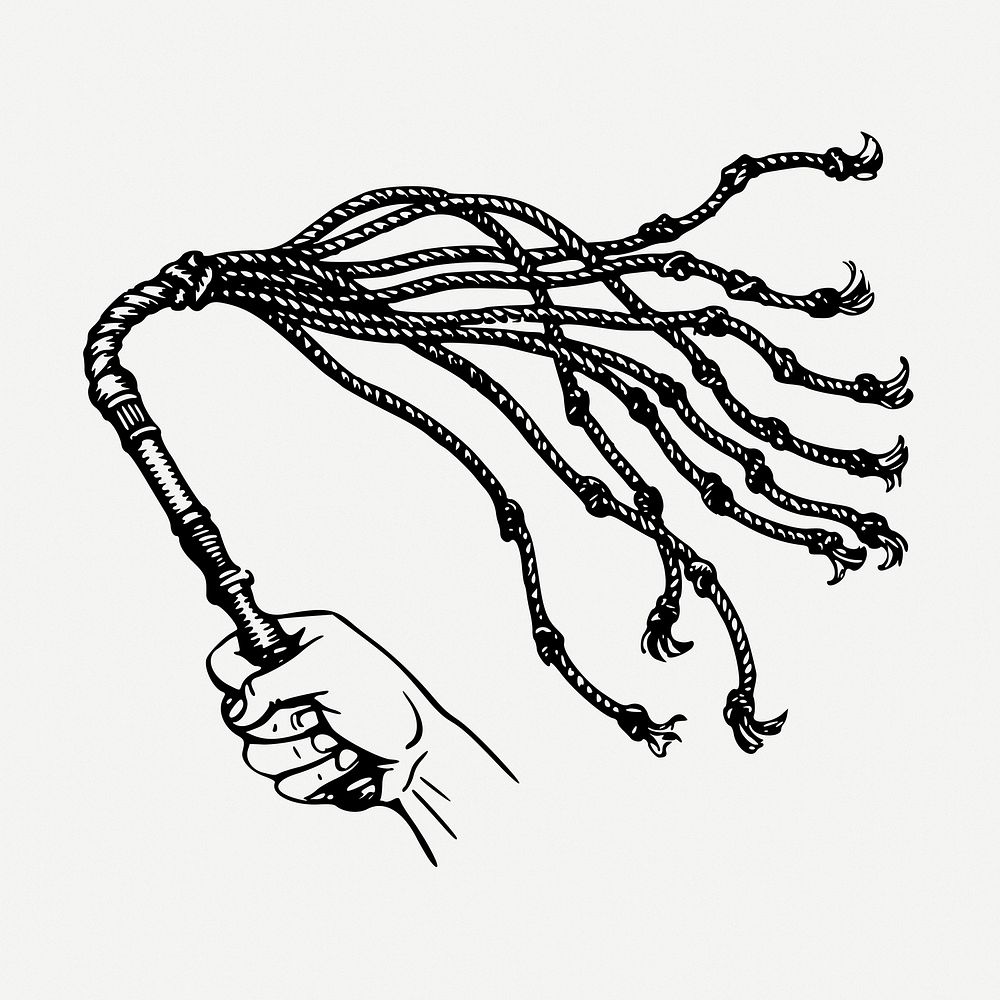 Vintage whip drawing, punishment tool vintage illustration psd. Free public domain CC0 image.