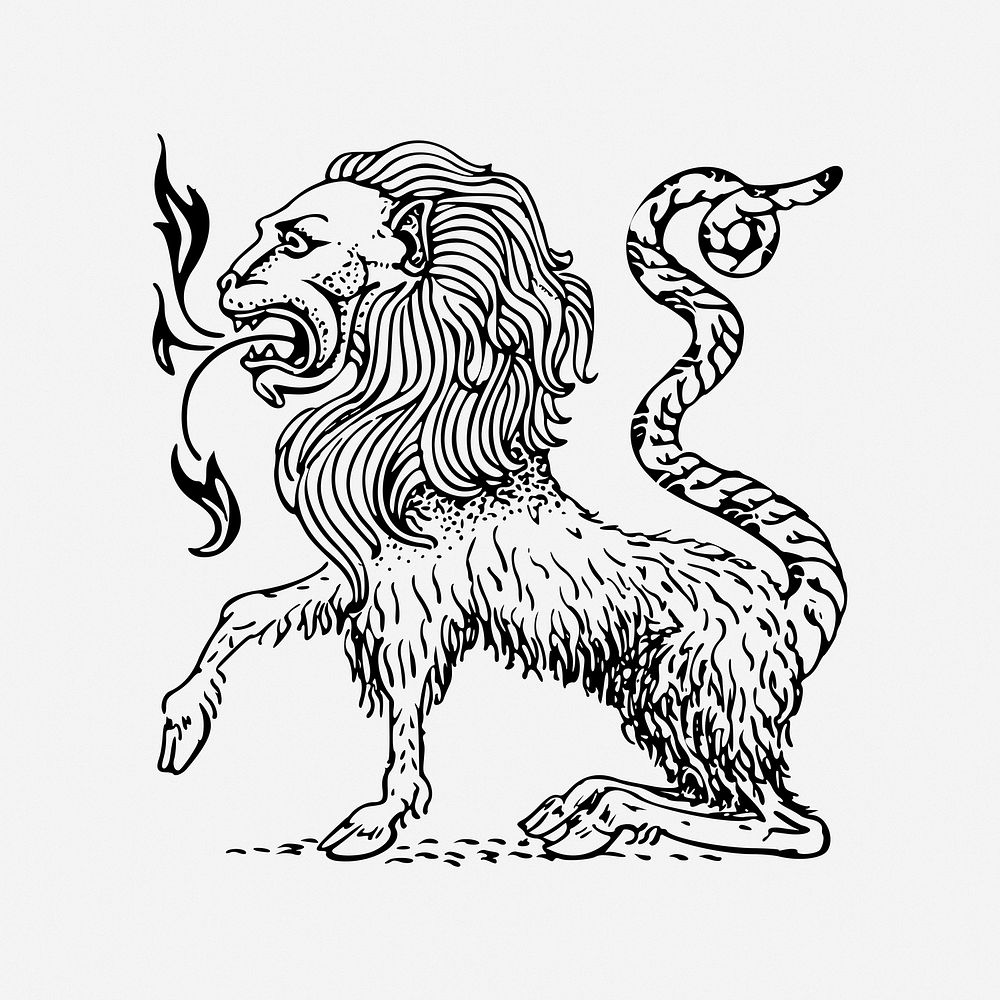 Chimera drawing, vintage mythical creature illustration. Free public domain CC0 image.