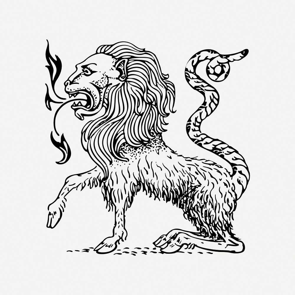 Chimera drawing, mythical creature, vintage illustration psd. Free public domain CC0 image.