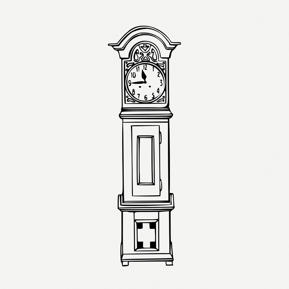 Grandfather clock drawing, object vintage illustration psd. Free public domain CC0 image.