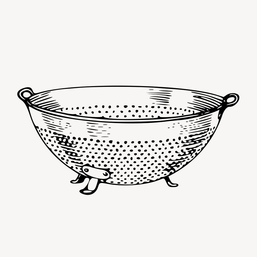 Colander clipart, vintage kitchen utensil illustration vector. Free public domain CC0 image.