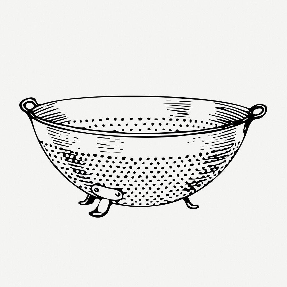 Colander drawing, kitchenware vintage illustration psd. Free public domain CC0 image.