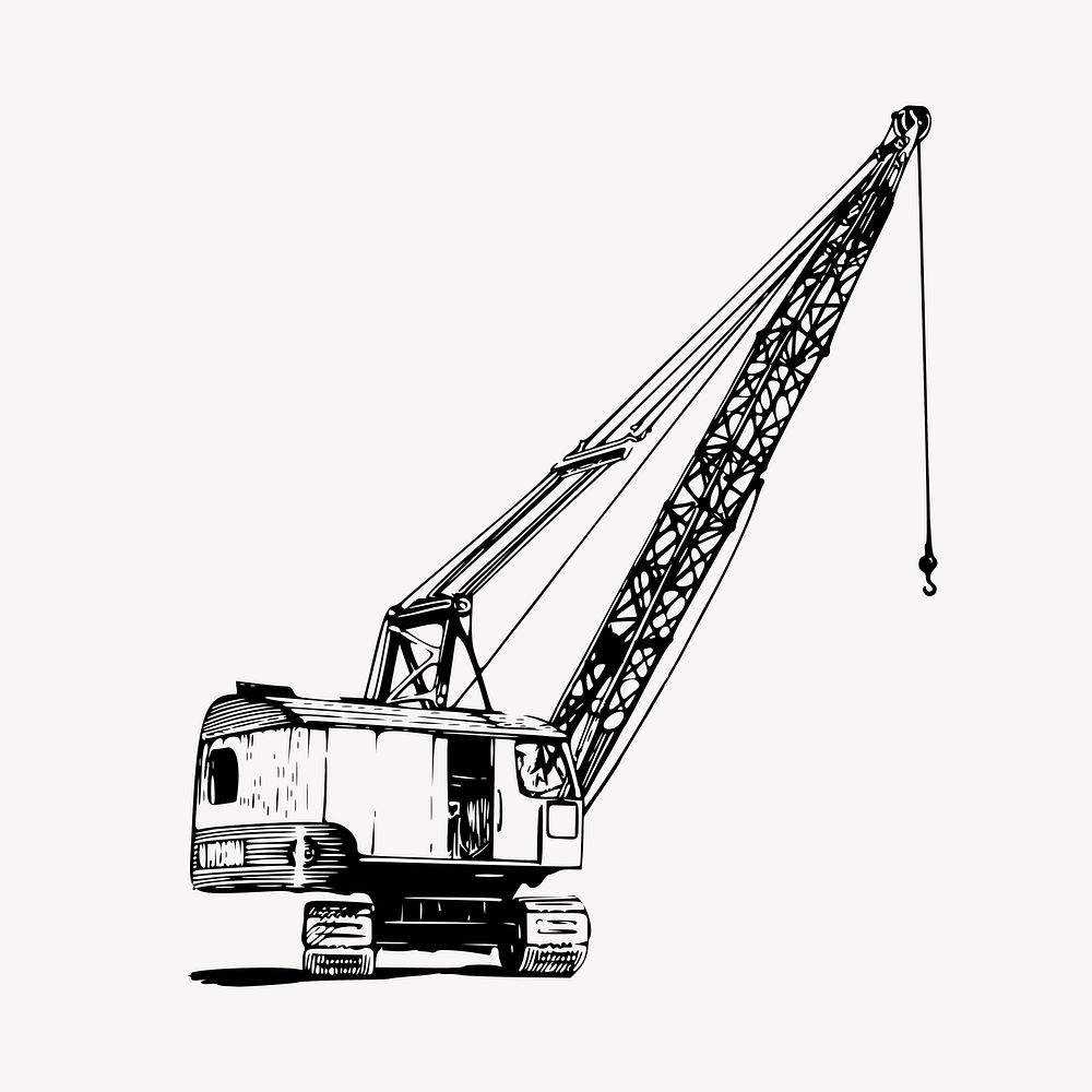 Construction crane clipart, vintage machine illustration vector. Free public domain CC0 image.