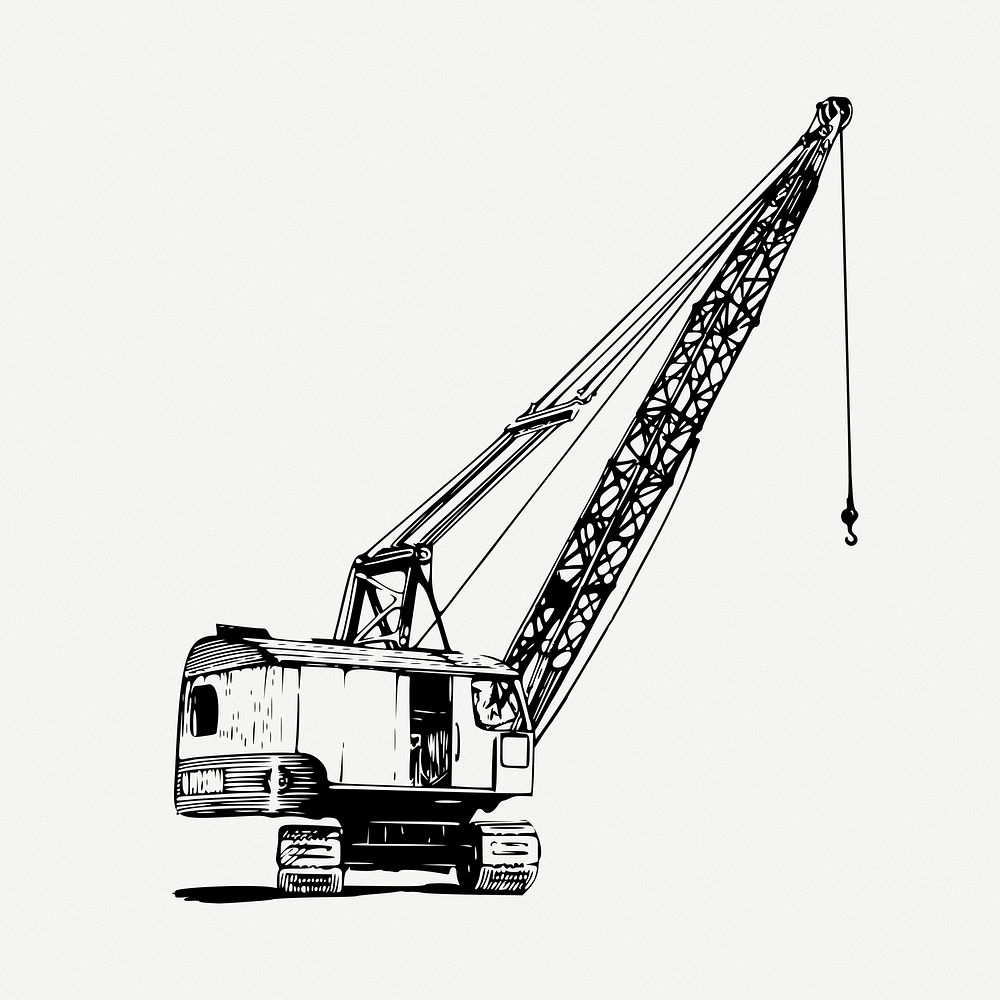 Construction crane drawing, machine vintage illustration psd. Free public domain CC0 image.