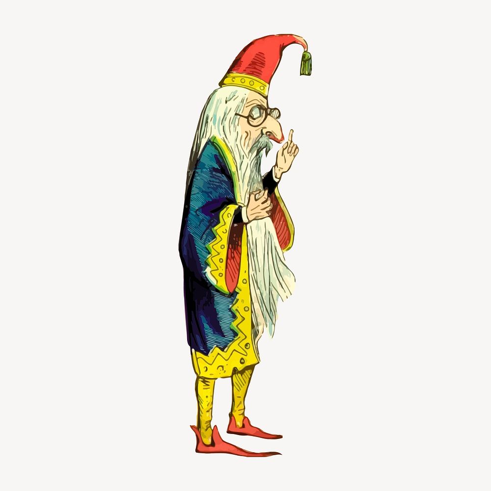 Bearded wizard clipart, vintage illustration vector. Free public domain CC0 image.