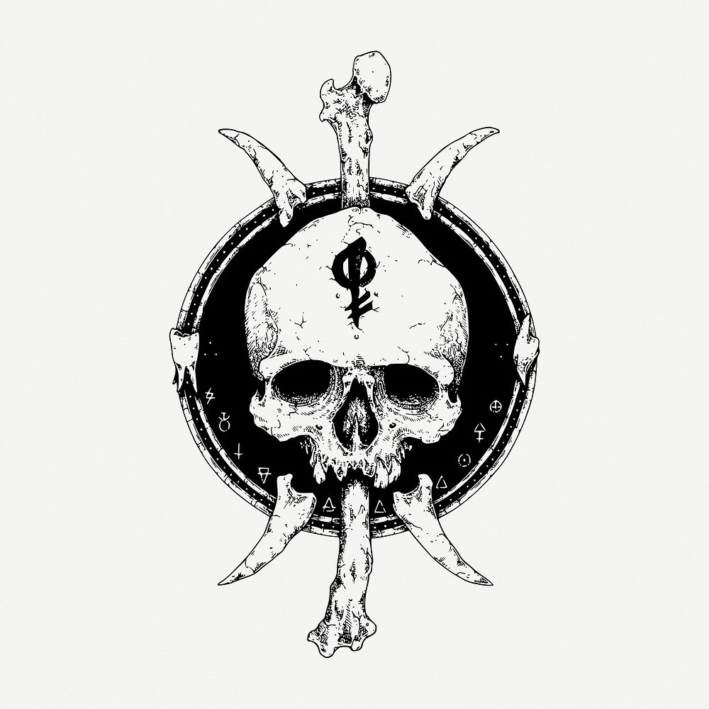 Devil worship skull drawing, occult symbol vintage illustration psd. Free public domain CC0 image.