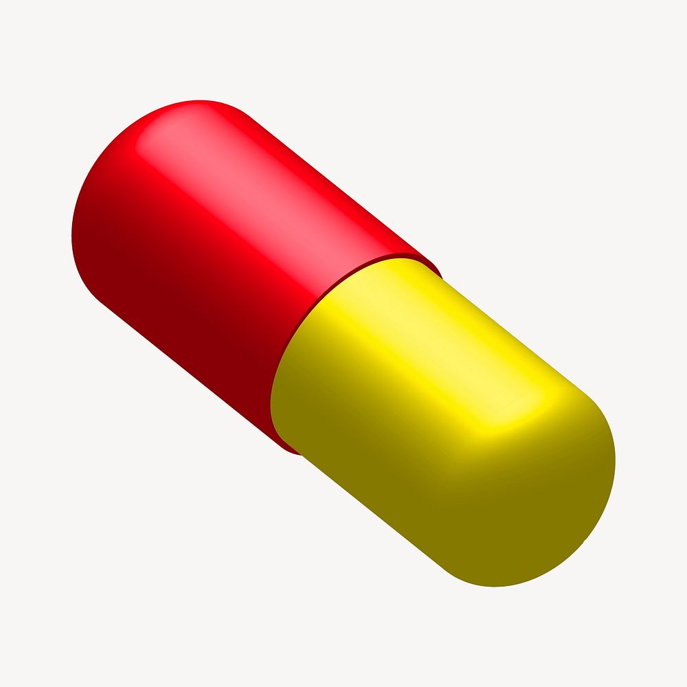 Drug capsule clip art color illustration. Free public domain CC0 image.