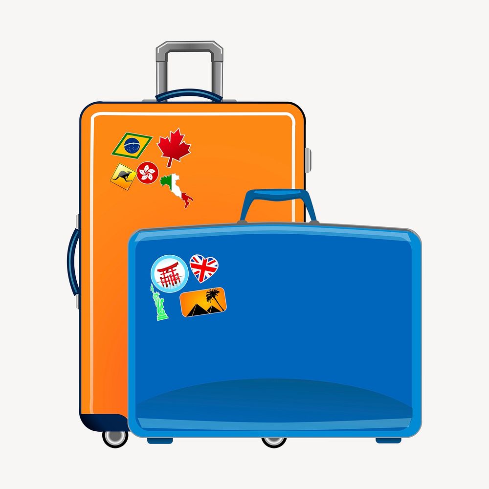 Tourist suitcases clip art color illustration. Free public domain CC0 image.