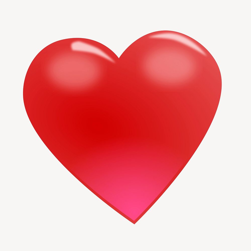 Shiny red heart clip art color illustration. Free public domain CC0 image.