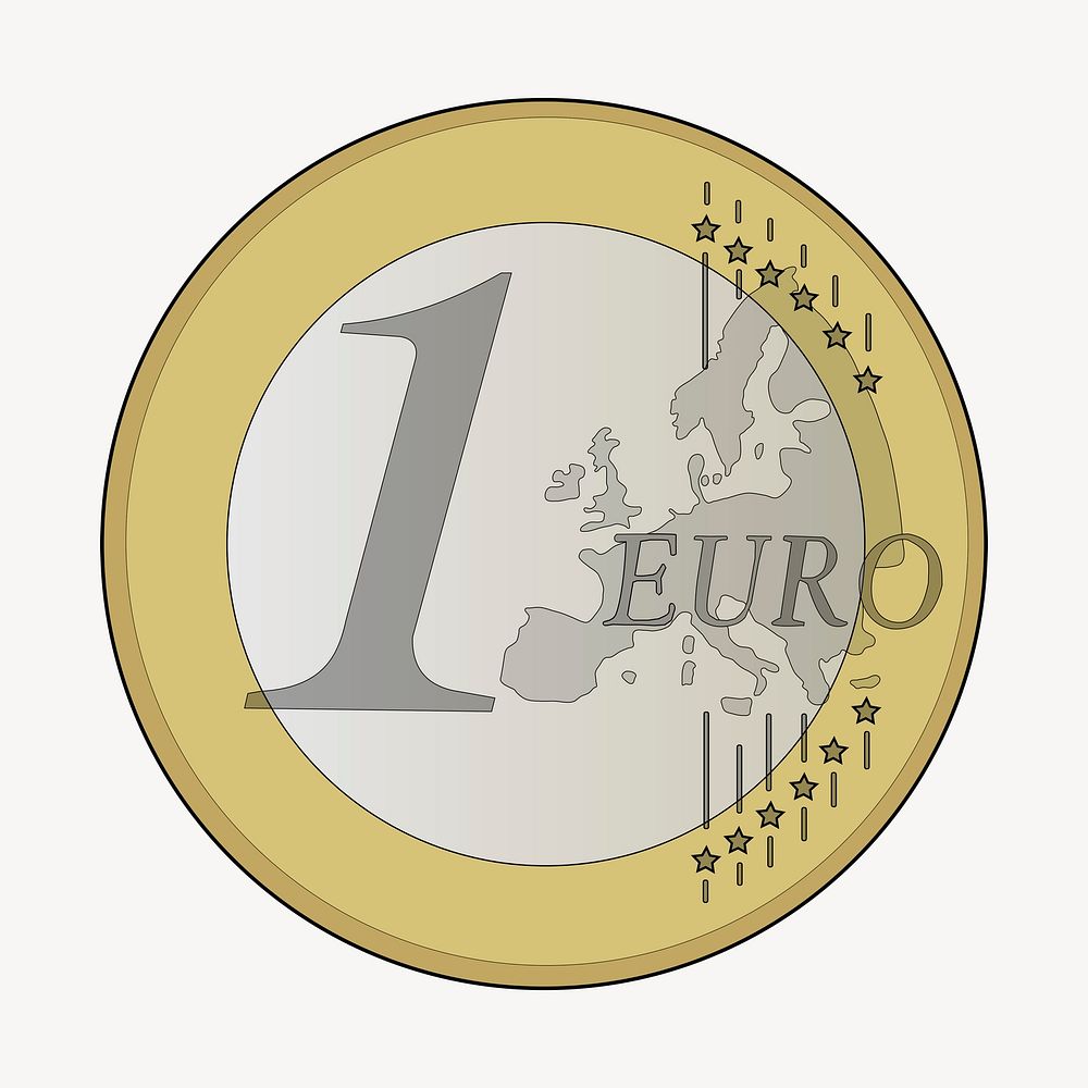 1 Euro coin clip art, finance illustration. Free public domain CC0 image.