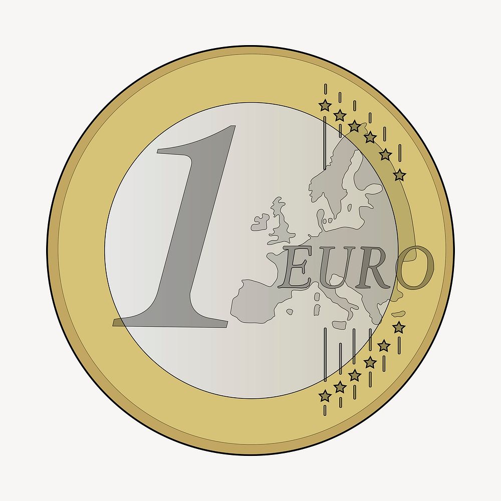 1 Euro coin clipart, collage element illustration psd. Free public domain CC0 image.
