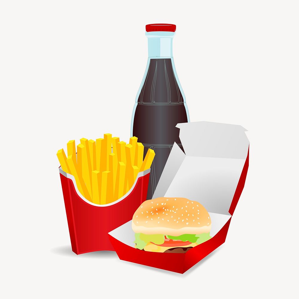 Junk food meal clip art color illustration. Free public domain CC0 image.
