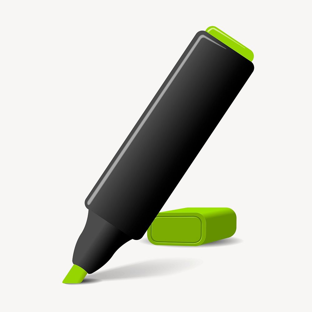 Green highlighter pen clip art color illustration. Free public domain CC0 image.