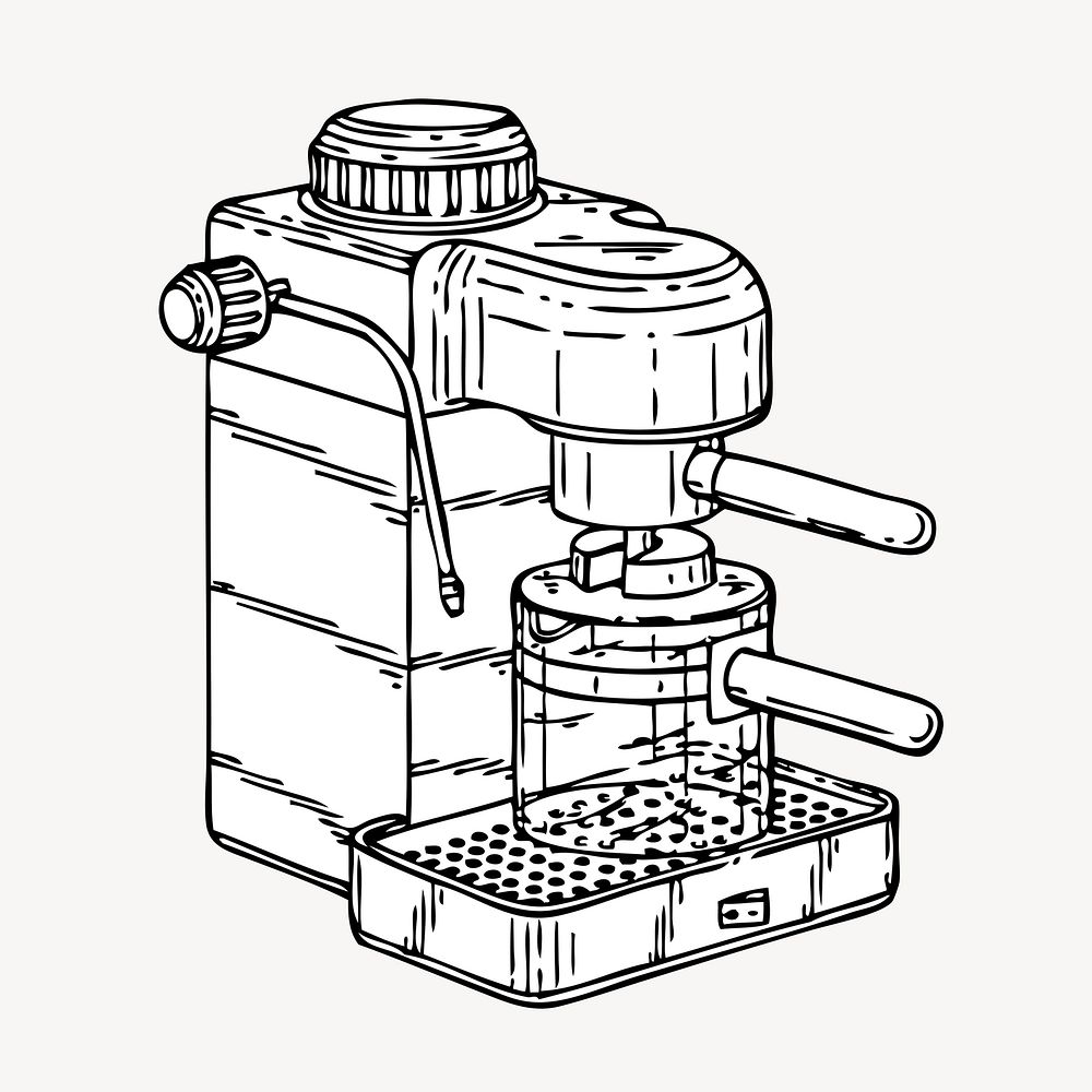 Espresso maker drawing, collage element psd. Free public domain CC0 image.
