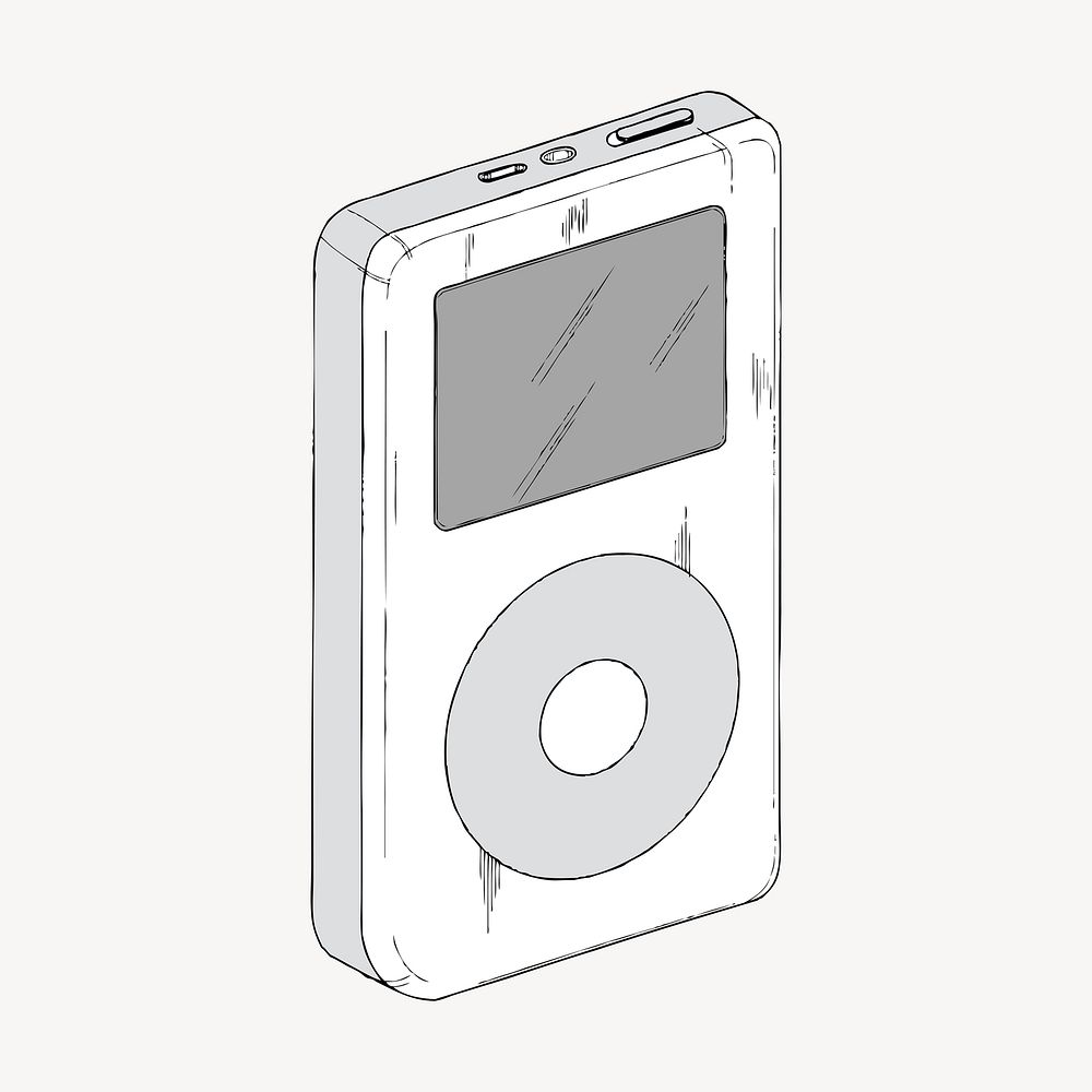iPod music player drawing, collage element psd. Free public domain CC0 image.
