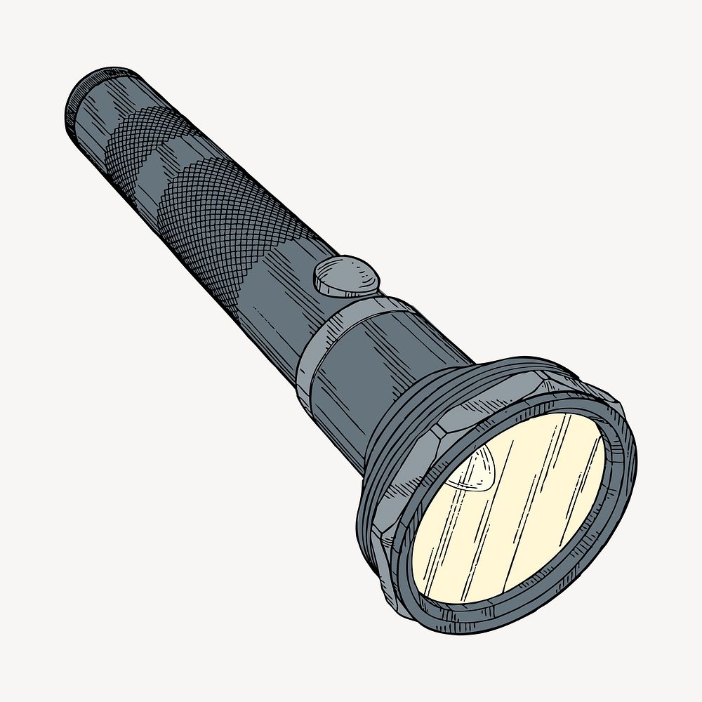 Flashlight torch clipart, color drawing psd. Free public domain CC0 image.