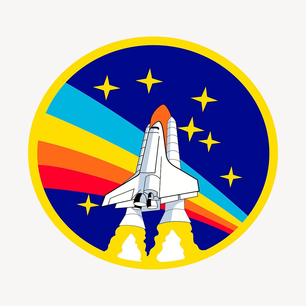 Spaceship launch badge clipart, collage element illustration psd. Free public domain CC0 image.