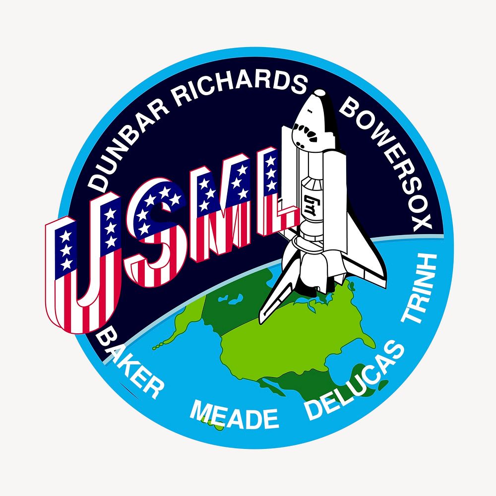 Spaceship launch badge clip art color illustration. Free public domain CC0 image.