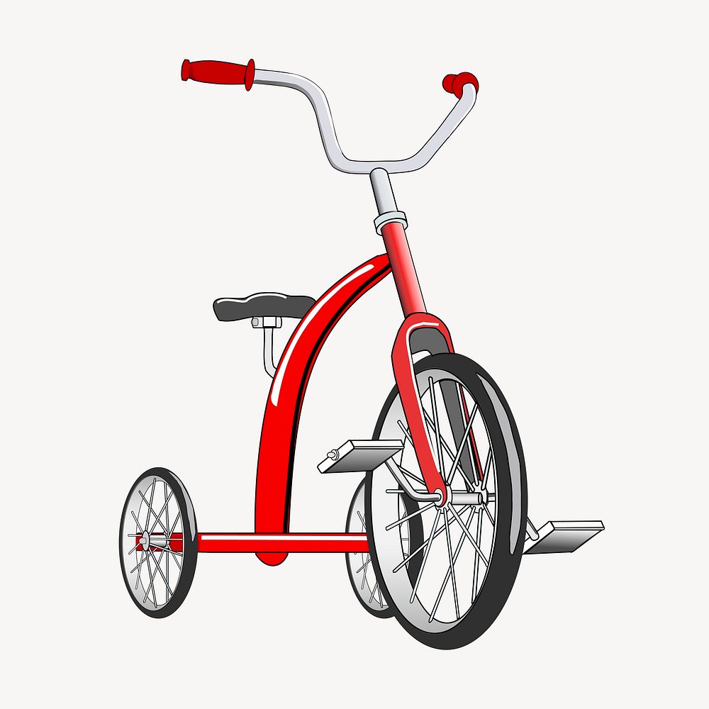Red tricycle clip art colorful illustration. Free public domain CC0 image.
