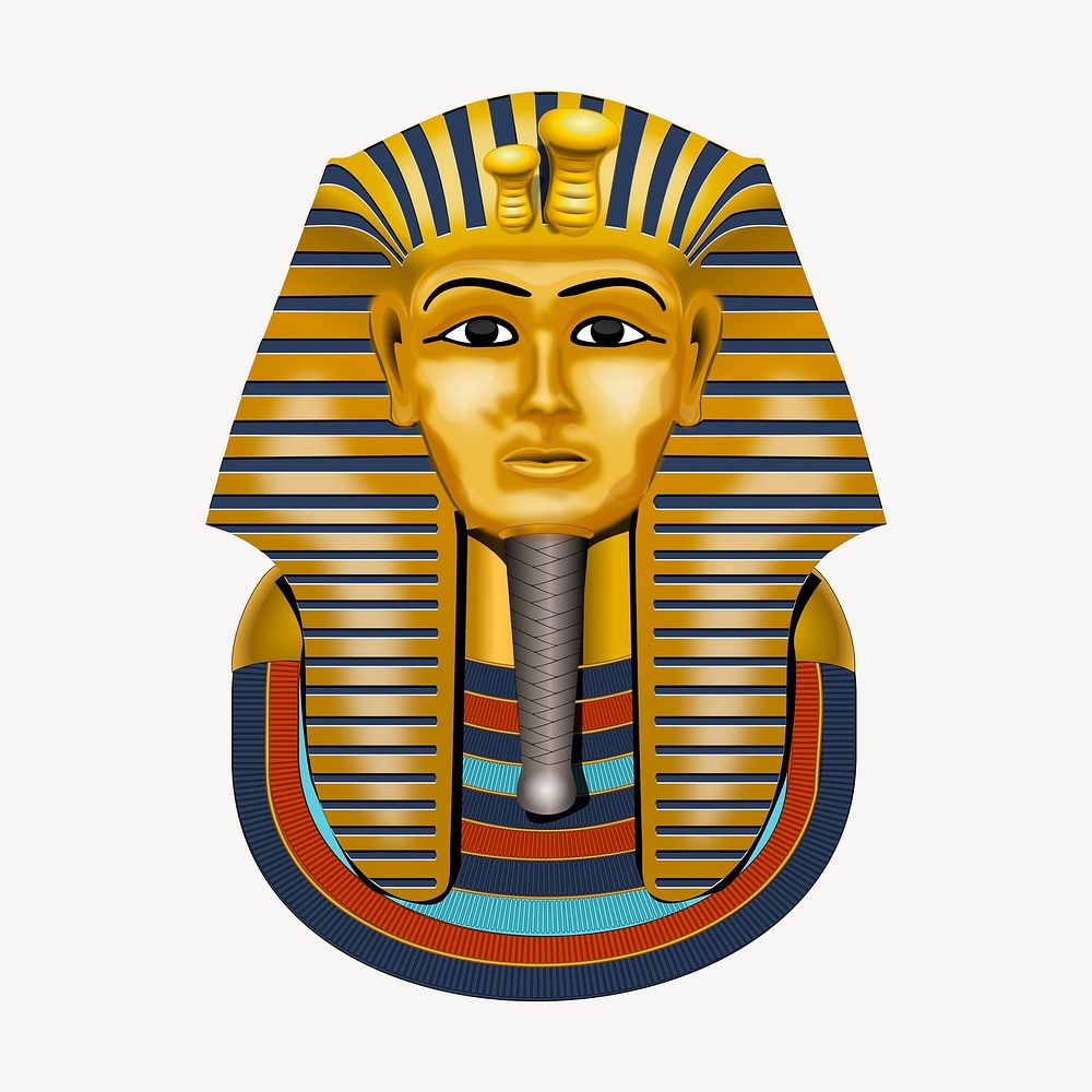 Golden pharaoh mask clip art color illustration. Free public domain CC0 image.