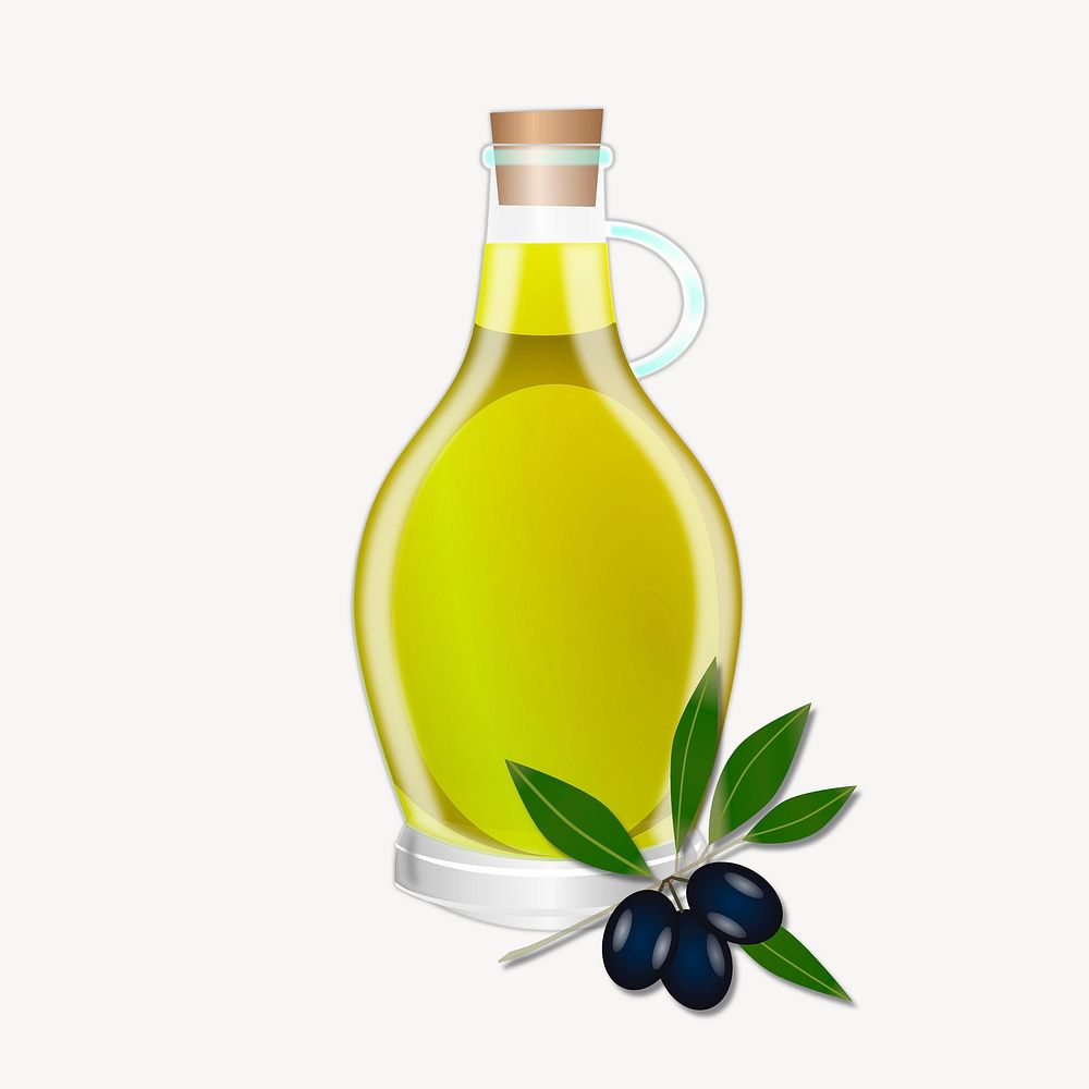 Olive oil bottle clip art color illustration. Free public domain CC0 image.