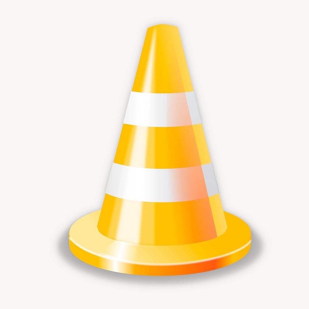 Yellow traffic cone clip art color illustration. Free public domain CC0 image.