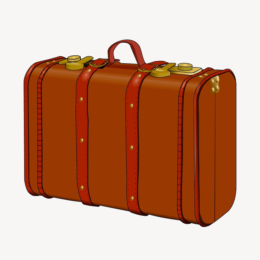 Vintage leather suitcase clipart, illustration vector. Free public domain CC0 image.