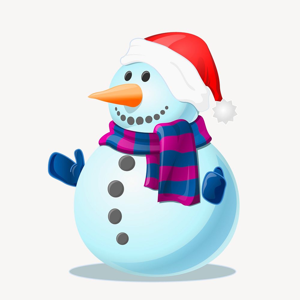 Christmas snowman clip art color illustration. Free public domain CC0 image.