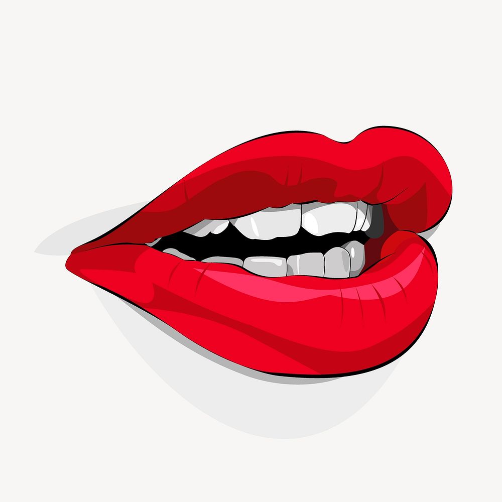 Red lips clip art color illustration. Free public domain CC0 image.