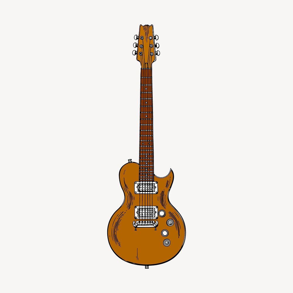 Brown electric guitar clipart, color drawing vector. Free public domain CC0 image.