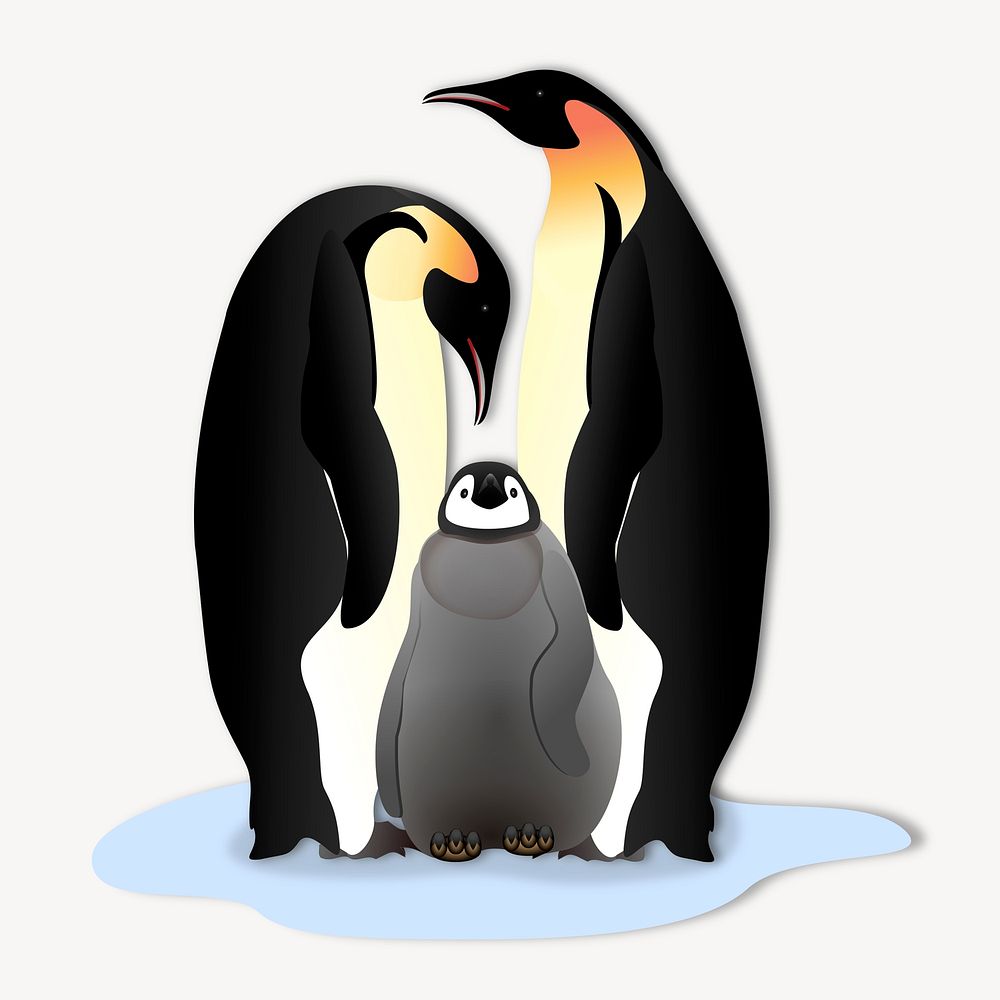 Penguin family clipart, illustration vector. Free public domain CC0 image.