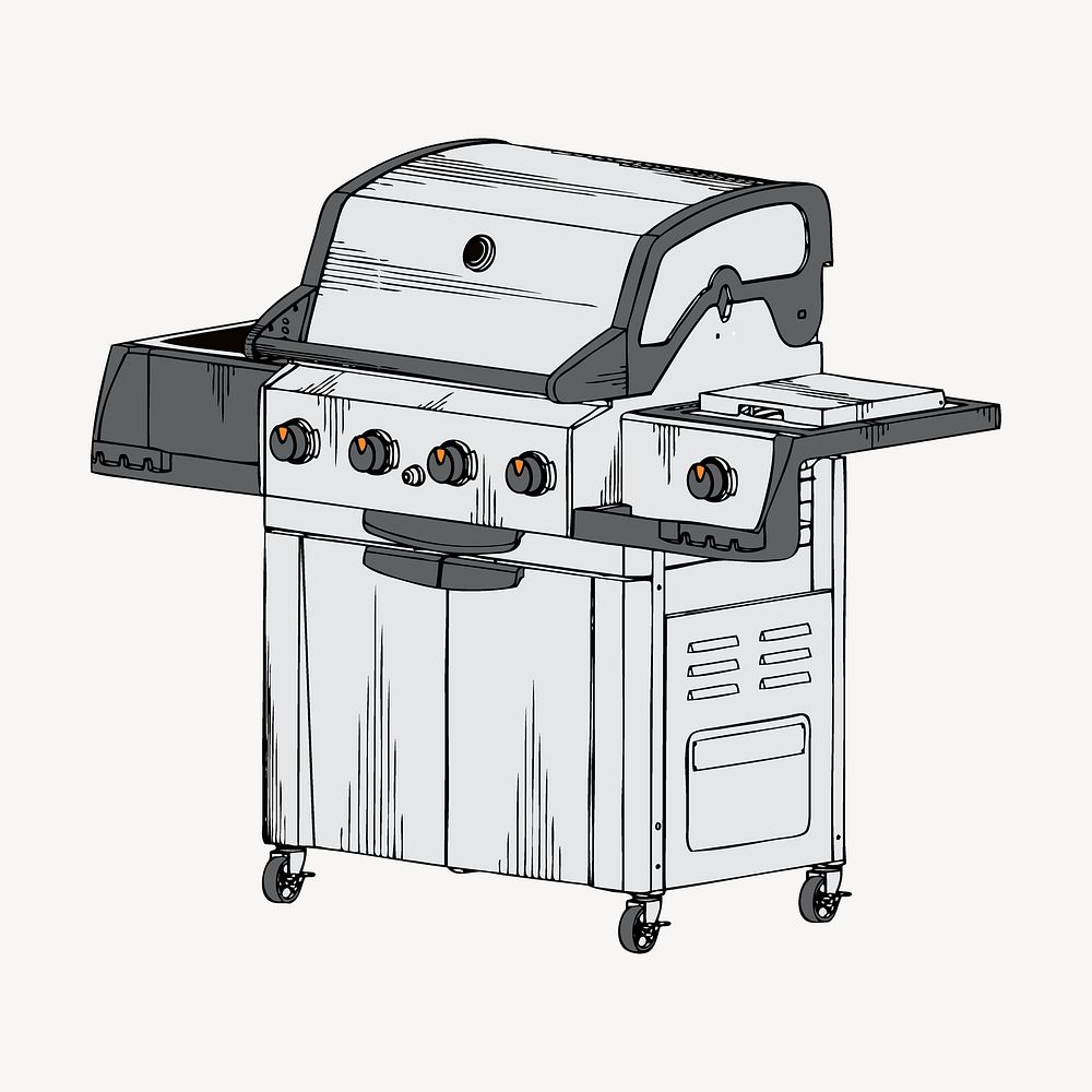 Barbeque grill drawing clipart, cooking device illustration psd. Free public domain CC0 image.
