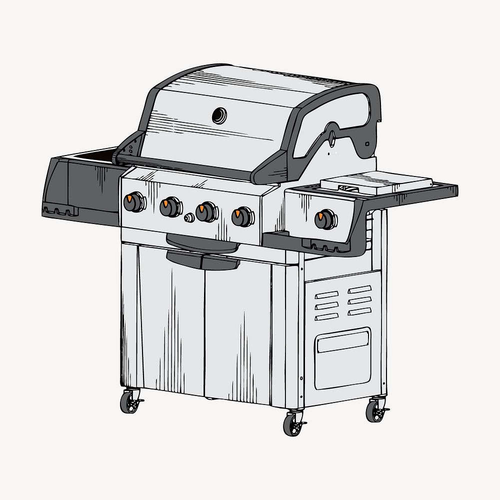 Barbeque grill drawing illustration. Free public domain CC0 image.