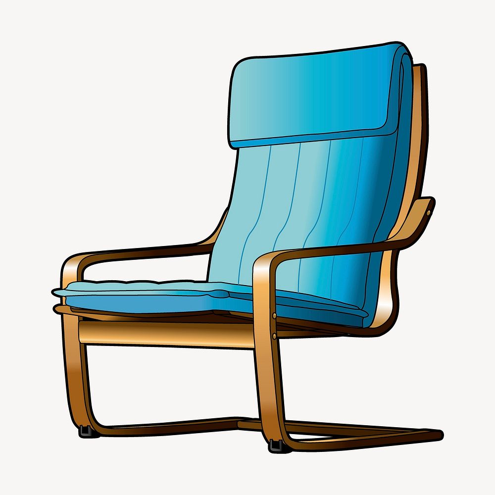 Blue armchair collage element/drawing/clipart, furniture illustration psd. Free public domain CC0 image.