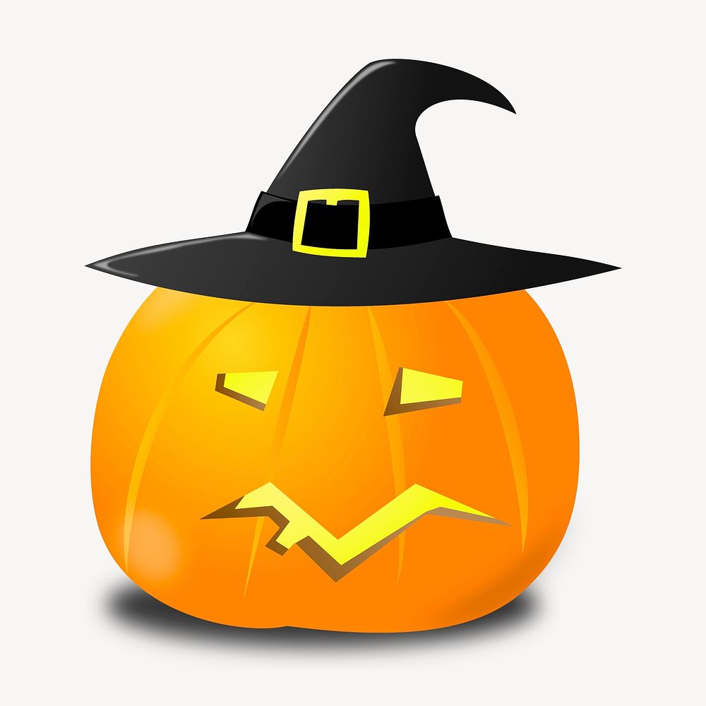 Jack o'lantern wearing witch hat collage element, Halloween illustration vector. Free public domain CC0 image.