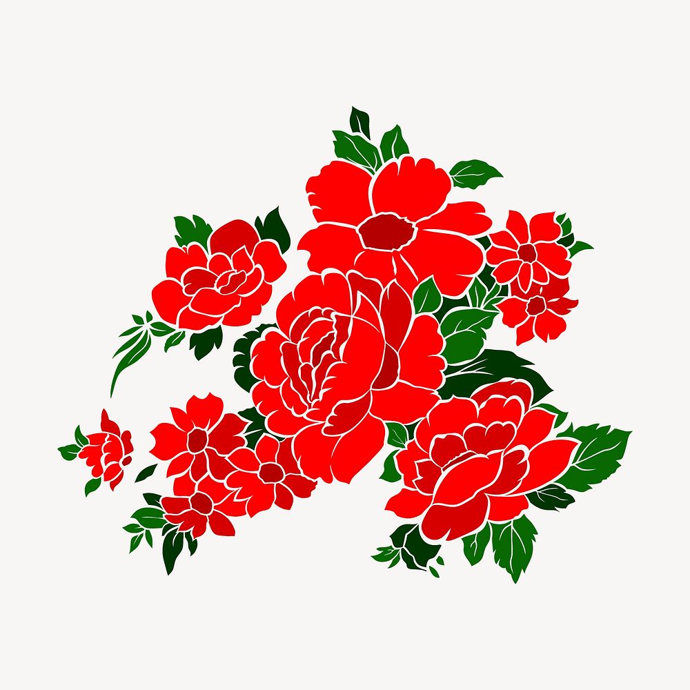 Red flowers illustration. Free public domain CC0 image.