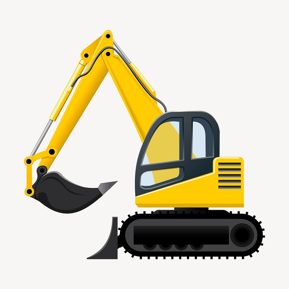 Yellow excavator illustration. Free public domain CC0 image.