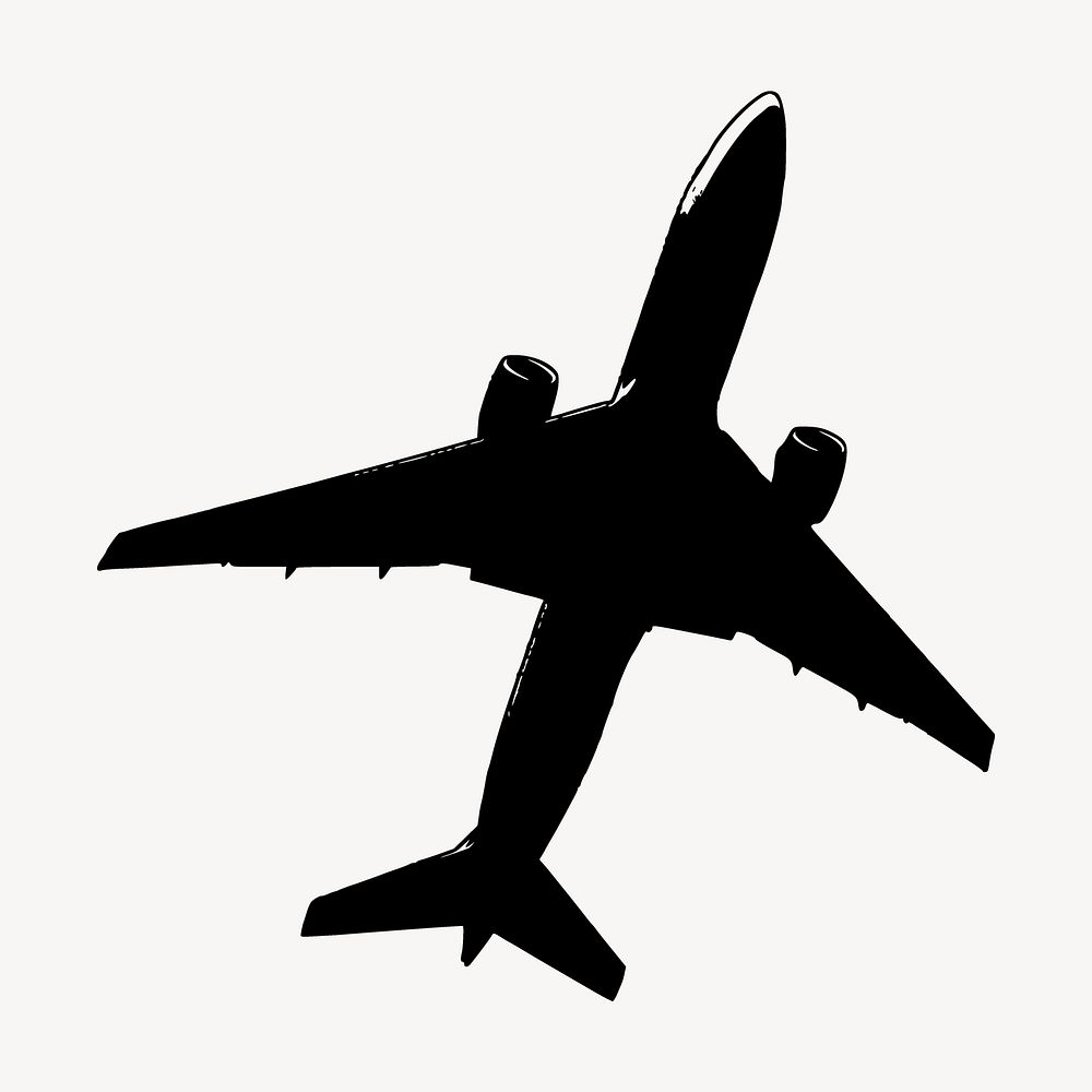 Silhouette plane collage element, travel illustration vector. Free public domain CC0 image.