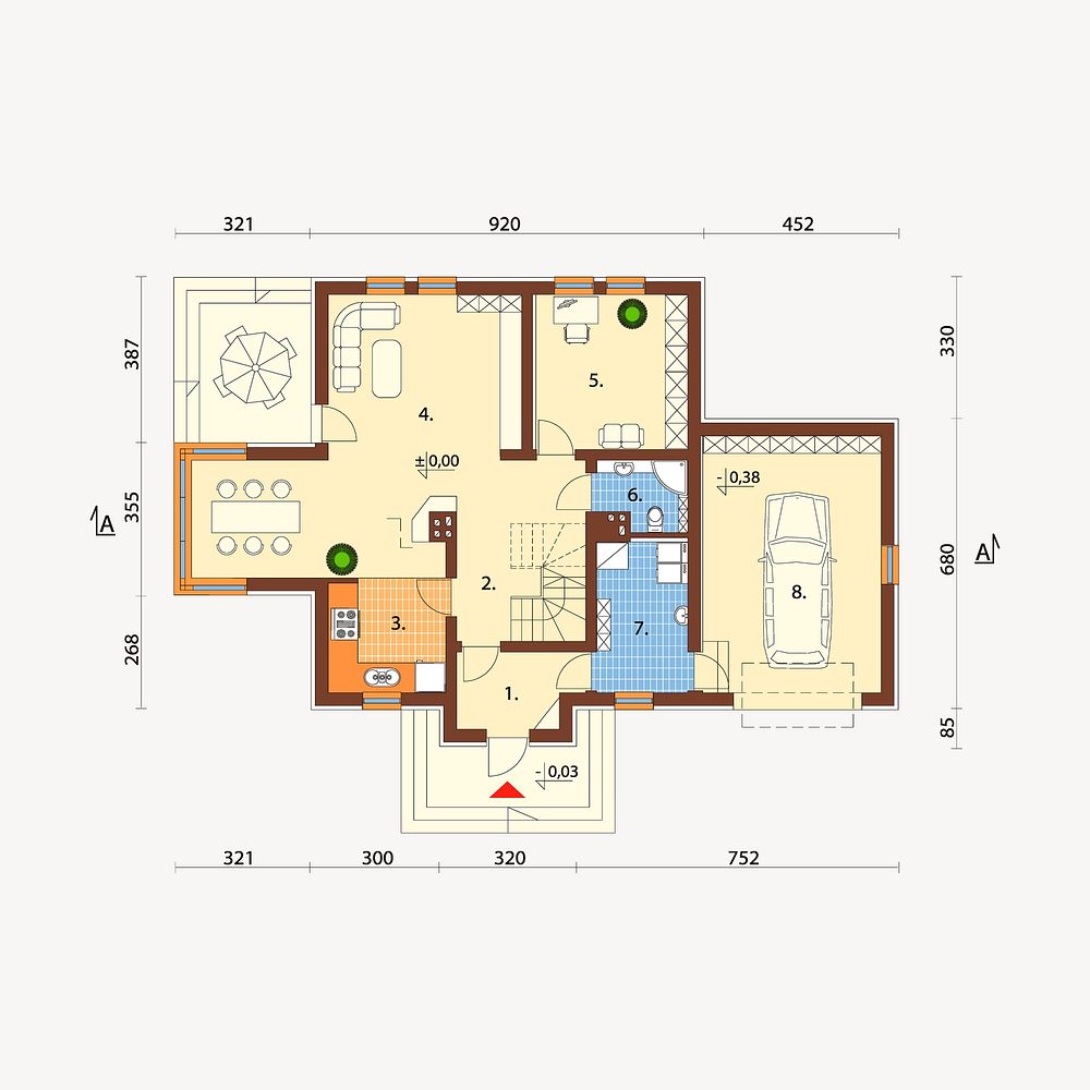 House plan collage element, architecture illustration psd. Free public domain CC0 image.