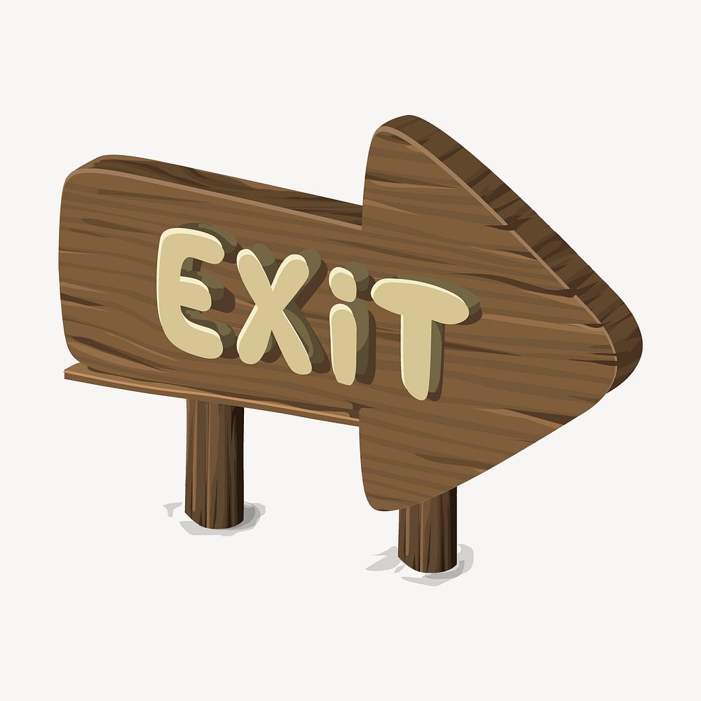 Wooden exit sign clipart, direction illustration vector. Free public domain CC0 image.