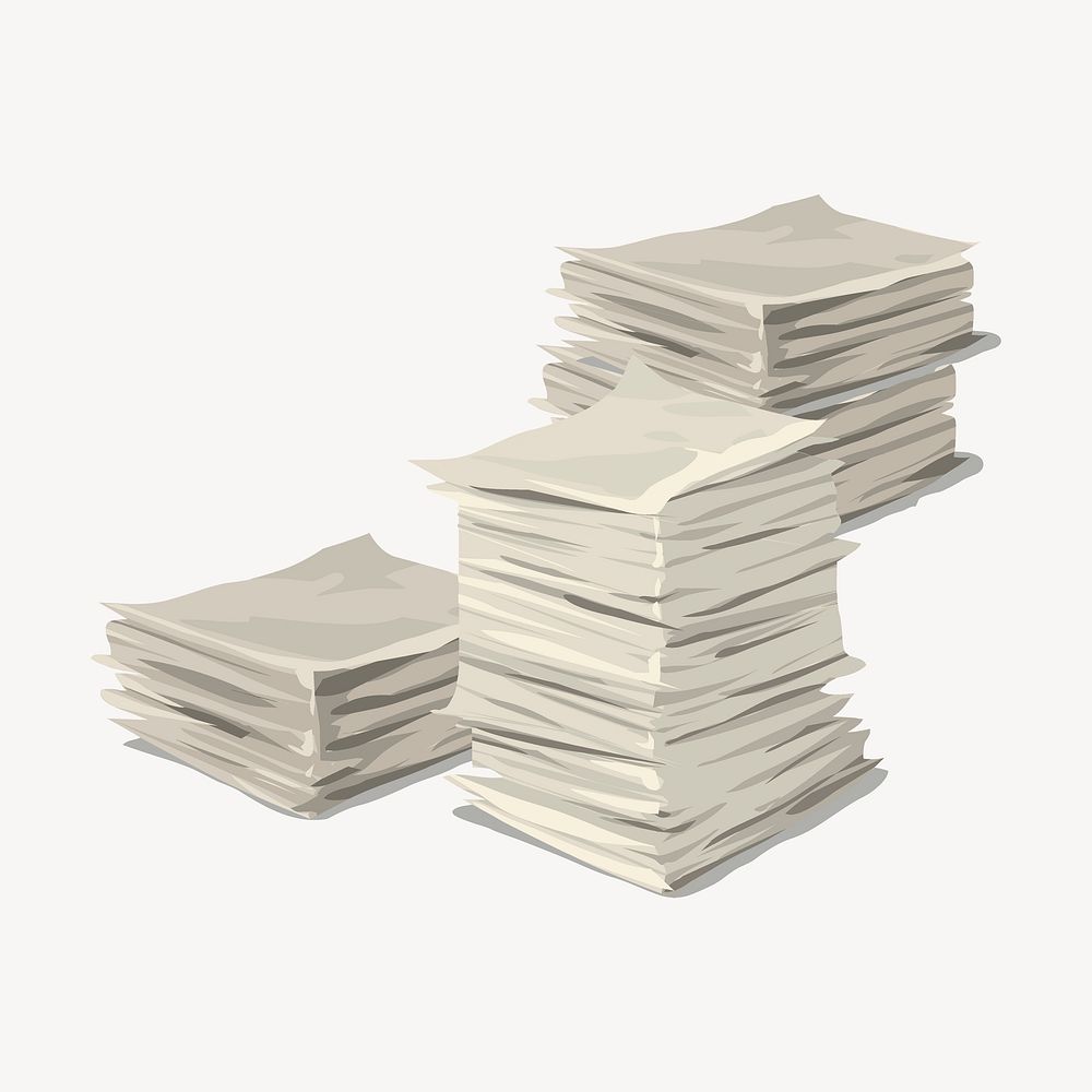 Stacks of papers collage element, stationery illustration psd. Free public domain CC0 image.