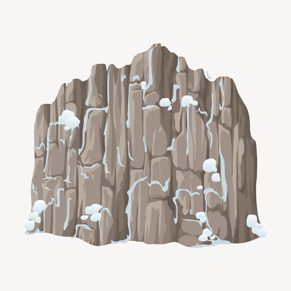 Snowy cliff clipart, winter nature illustration vector. Free public domain CC0 image.