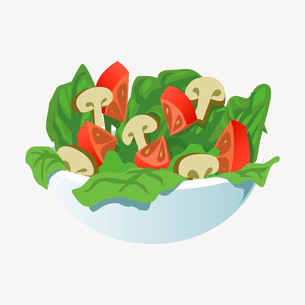 Salad bowl collage element, food illustration psd. Free public domain CC0 image.