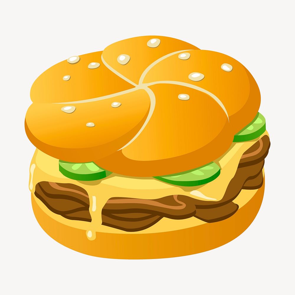 Hamburger collage element, food illustration psd. Free public domain CC0 image.