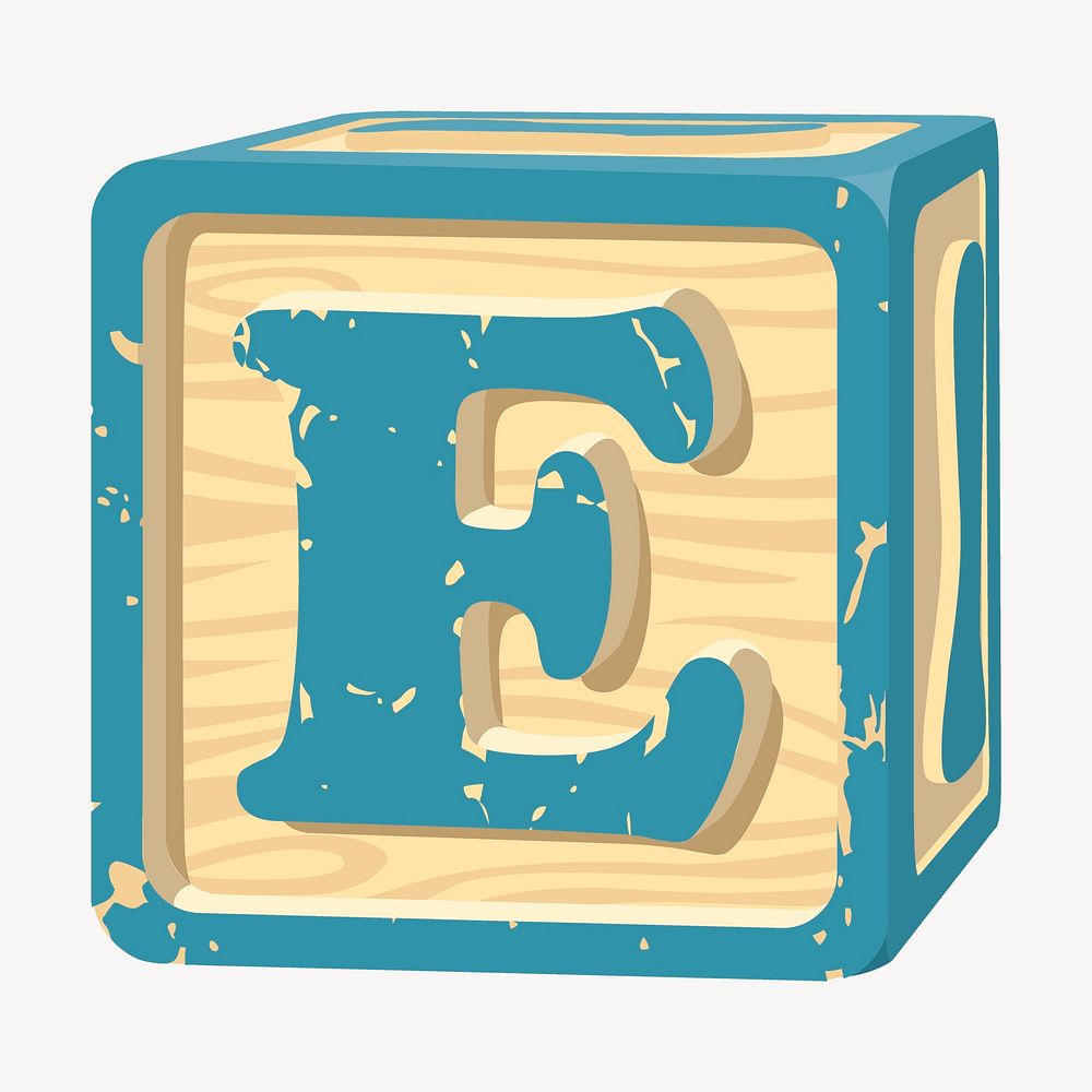 Wooden letter block collage element, kid toy illustration vector. Free public domain CC0 image.