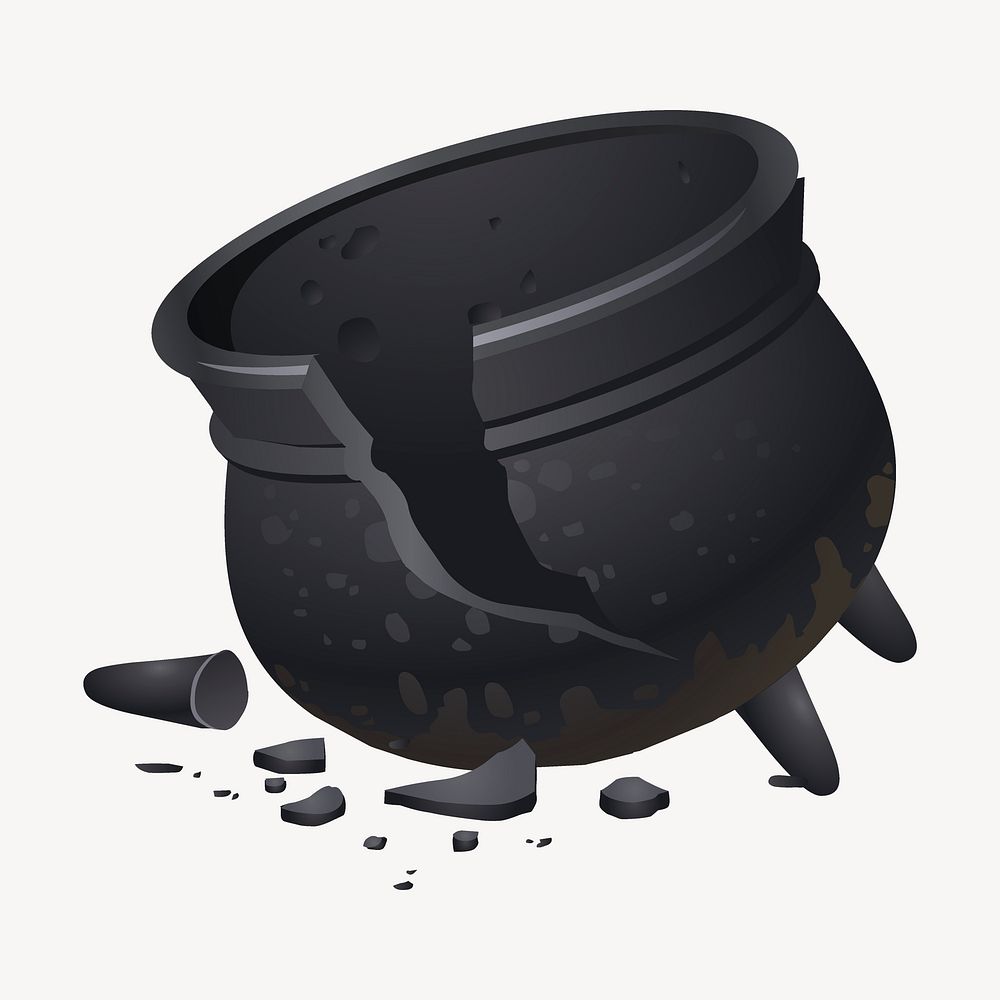 Cracked cauldron collage element, game icon illustration vector. Free public domain CC0 image.