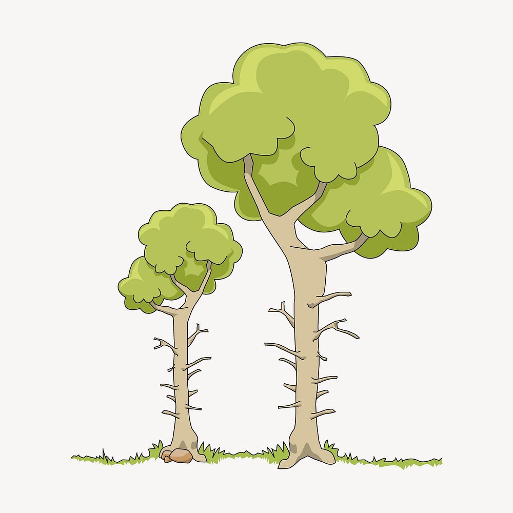 Two trees collage element, nature illustration vector. Free public domain CC0 image.